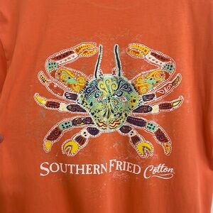 Southern Fried Cotton Orange Tee with Crab Design on Back